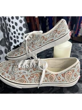VANS Authentic Wide Custom Paisley Blue Orange White Shoes Sneakers WIDE 12 Mens